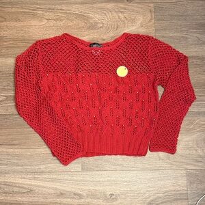 NEW Vintage Gene Ewing Red beaded crochet Sweater